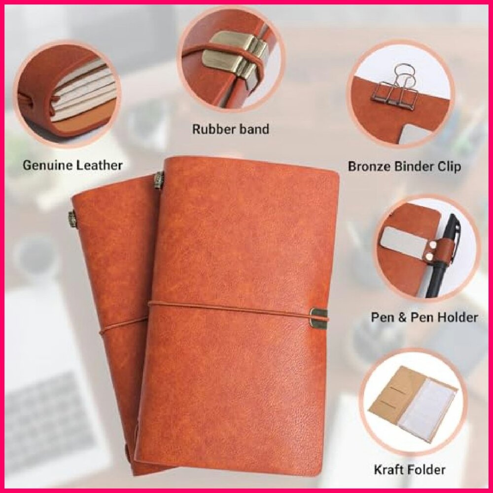 Refillable Travel Journal PU Leather Notebook Planner Organizer Minimal Chic - Picture 4 of 8